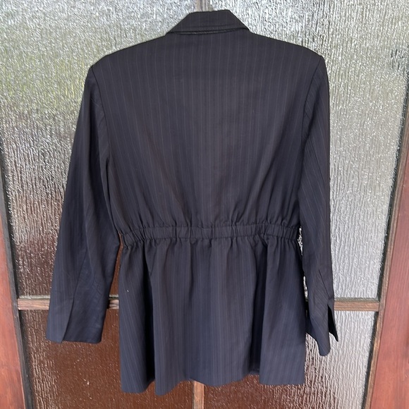 CO Blazer Jacket Black Pinstripe Wool Blend Tie Waist Pockets Size L - Picture 8 of 11